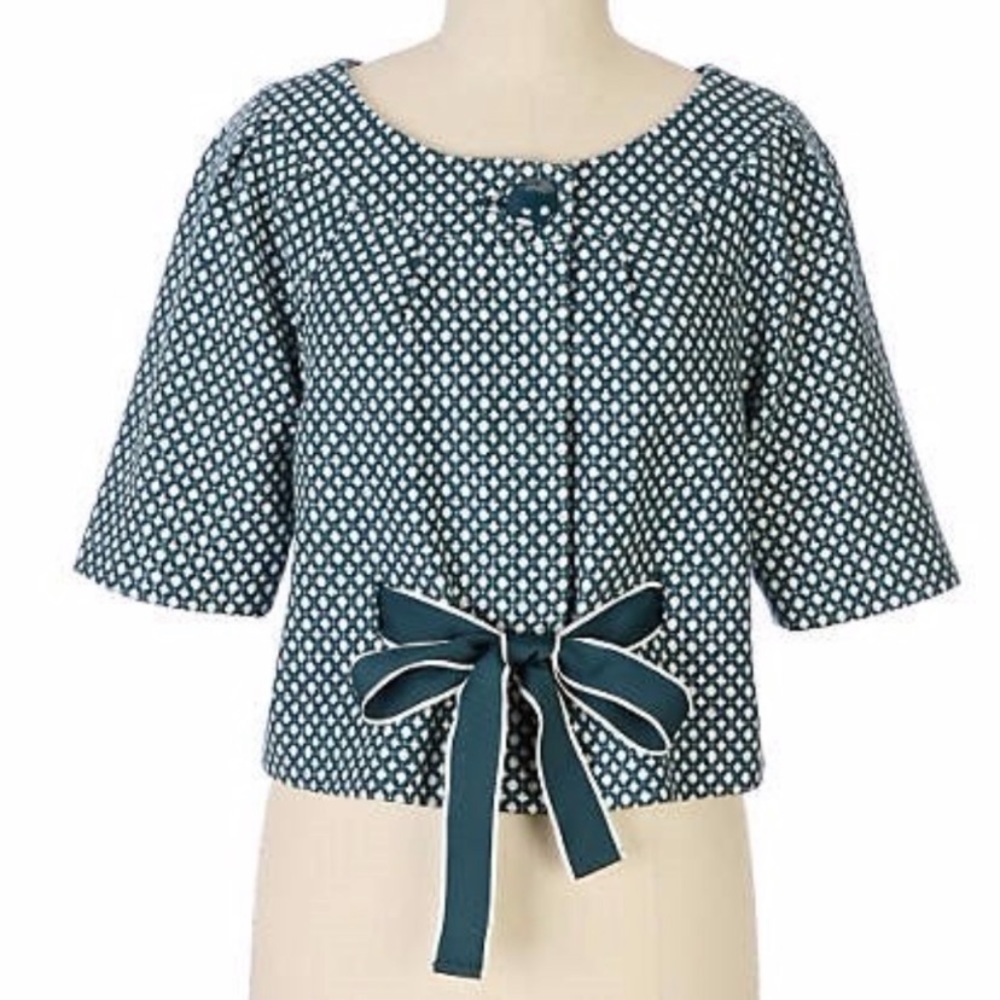 Womens Teal Polka Dot Short Jacket with Bow